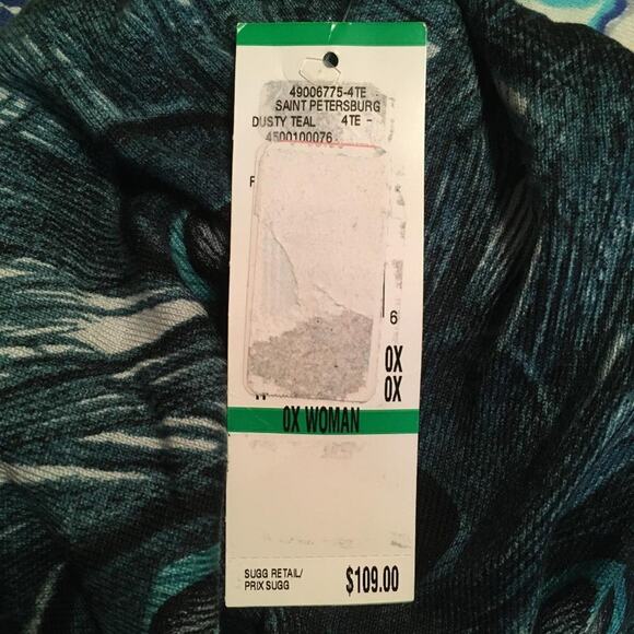 Anne Klein Peacock Print Silk-Cotton-Nylon Ruffle Neck Cardigan Sweater 0X NWT - Picture 5 of 10